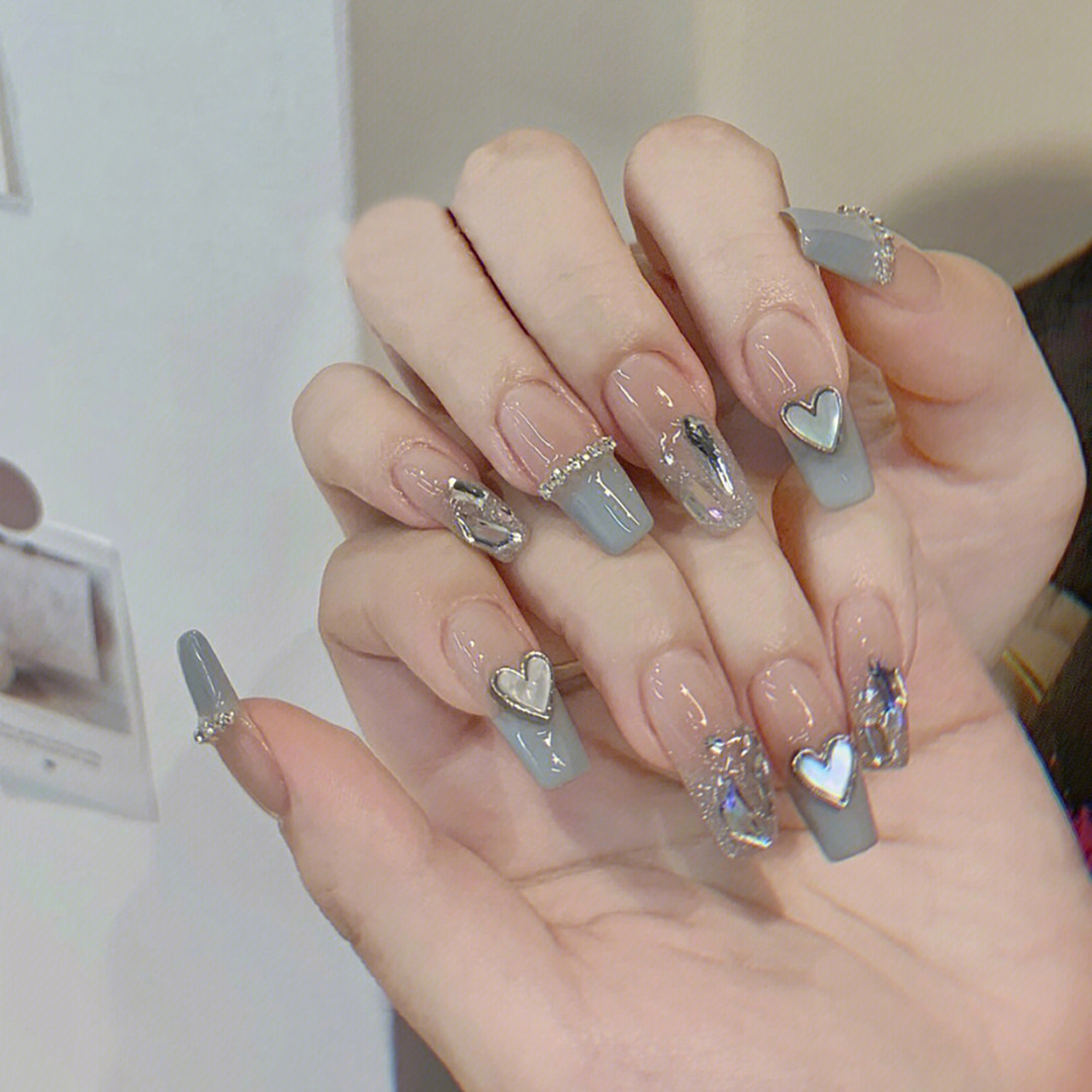 小红书同款手工指甲贴片贝母爱心钻石美甲成品可穿戴新娘甲片长款