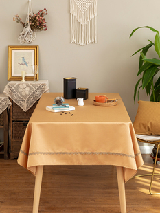 金色贡缎提花桌布布艺北欧简约蕾丝边长方形餐桌布法式茶几布定制