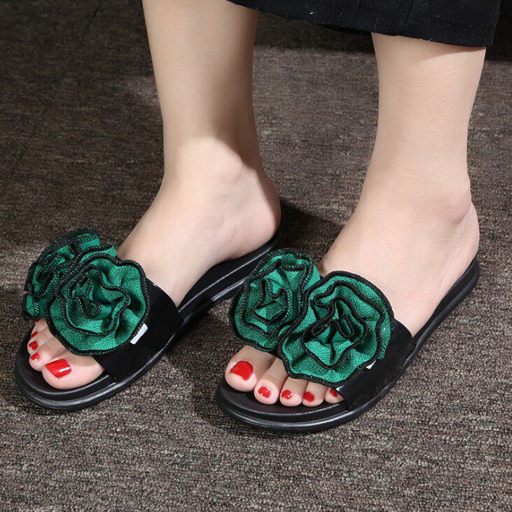 女拖鞋夏时尚外穿2018新款韩版花朵平跟学生休闲沙滩平底一字凉拖
