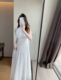 2024新款拉早春新品白色优雅设计感长裙法式复古宴会礼服长裙罗马
