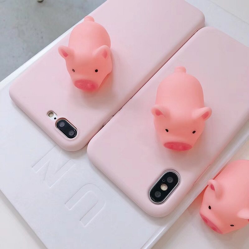 新小猪捏捏乐Phone 7 Plus手机壳卡通支架保护套苹果X软壳发声音