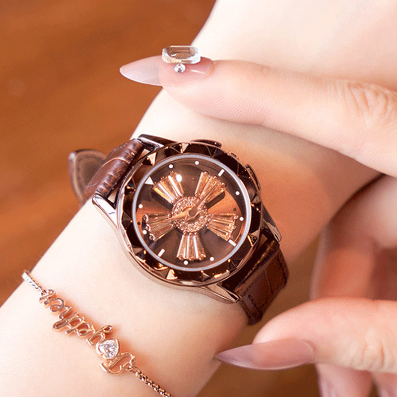 手表女士腕表个性石英表潮流时尚时装黑色精钢气质女生表三大不牛点康