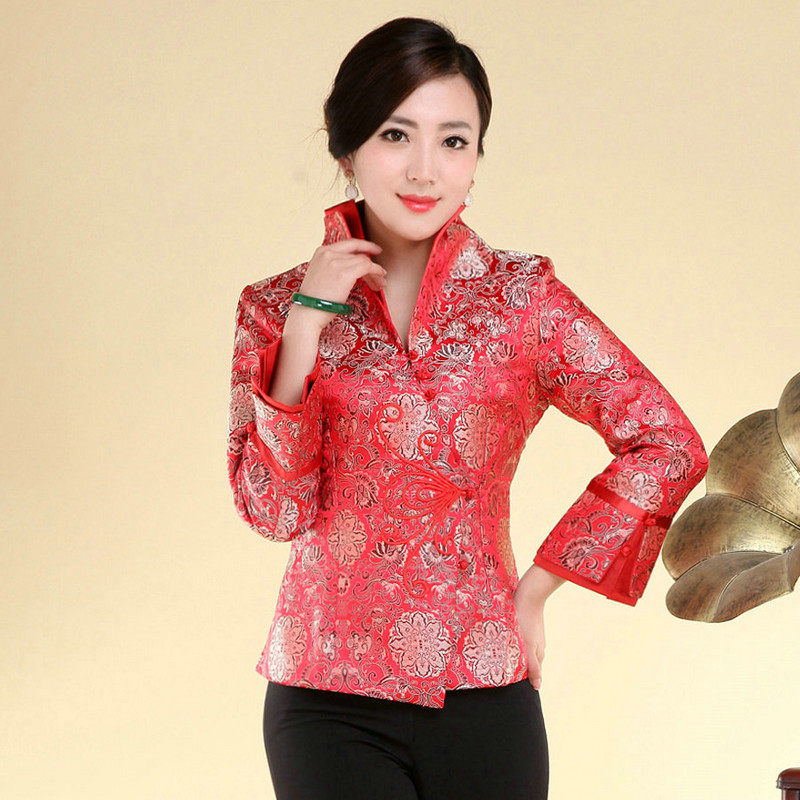 蝴蝶扣双领春秋唐装女士长袖外套年轻妈妈装工作服中式旗袍上衣女