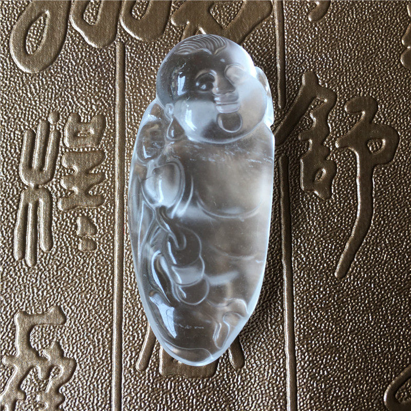 缅甸天然水沫玉童子佛吊坠玻璃种荧光水沫子笑面佛弥勒佛玉坠保真