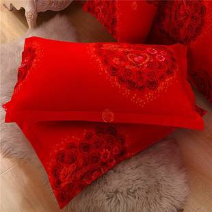 纯棉成人枕套大红色结婚庆家用单人一对大号棉枕头套包邮