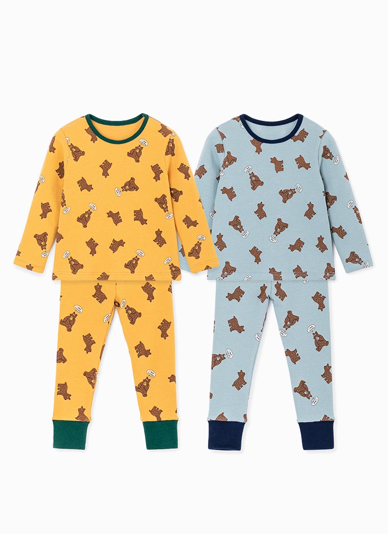 韩国ozkiz儿童内衣套装纯棉男女童可爱小熊秋衣秋裤全棉家居服