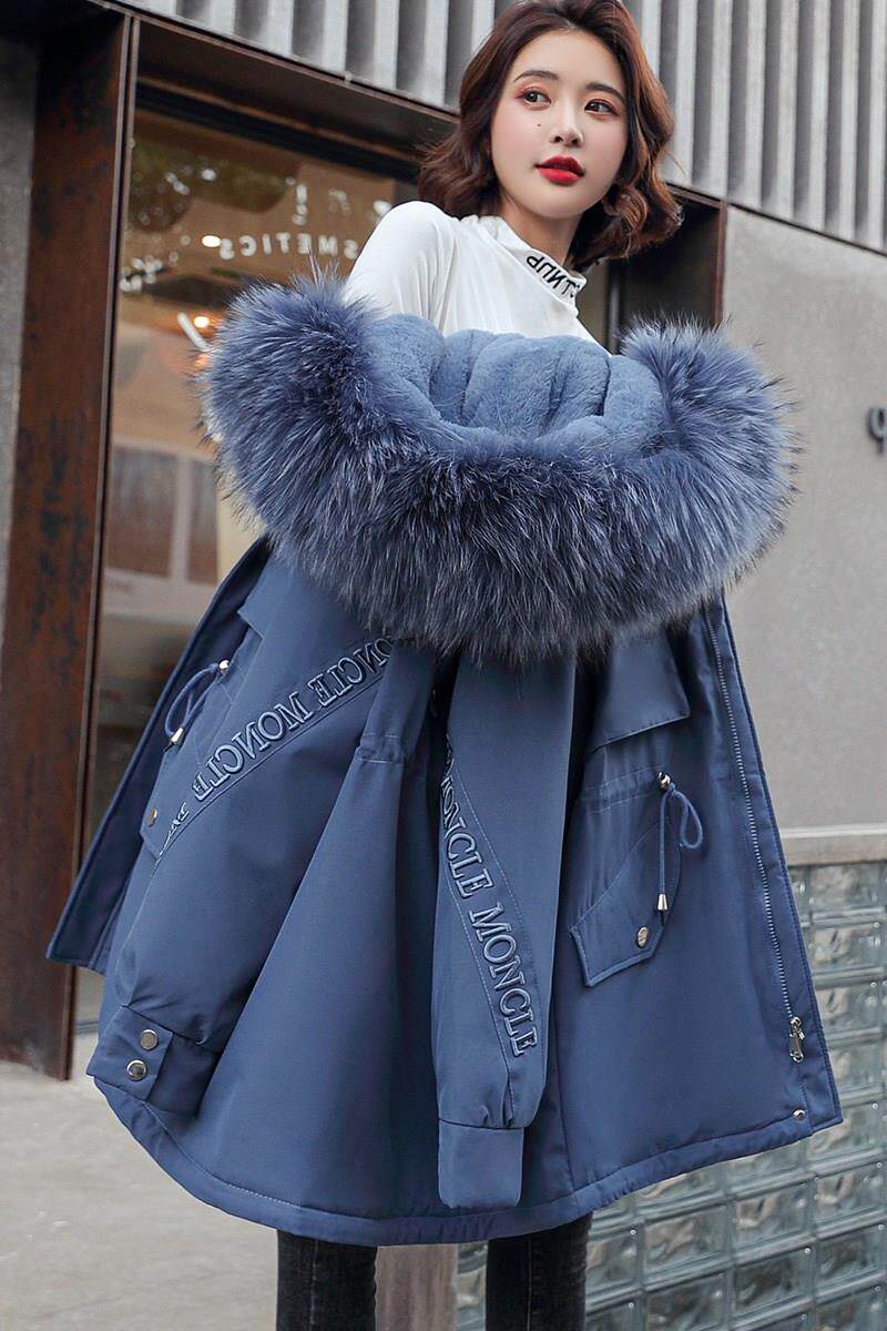 2021新款派克服女可拆卸内胆一衣三穿短款冬季外套大毛领反季棉衣