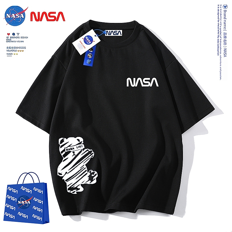 NASA潮牌短袖t恤男女同款宽松百搭纯棉重磅夏季五分袖休闲套装ins