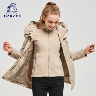 德国冬季冲锋衣女中长款登山服三合一两件套潮牌加绒加厚风衣外套
