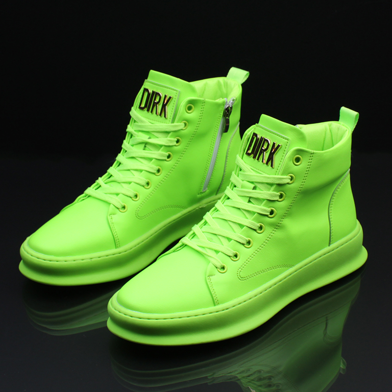 潮牌鞋子男潮 个性_欧洲站高帮男鞋潮牌网红鞋子男潮鞋绿色个性高邦