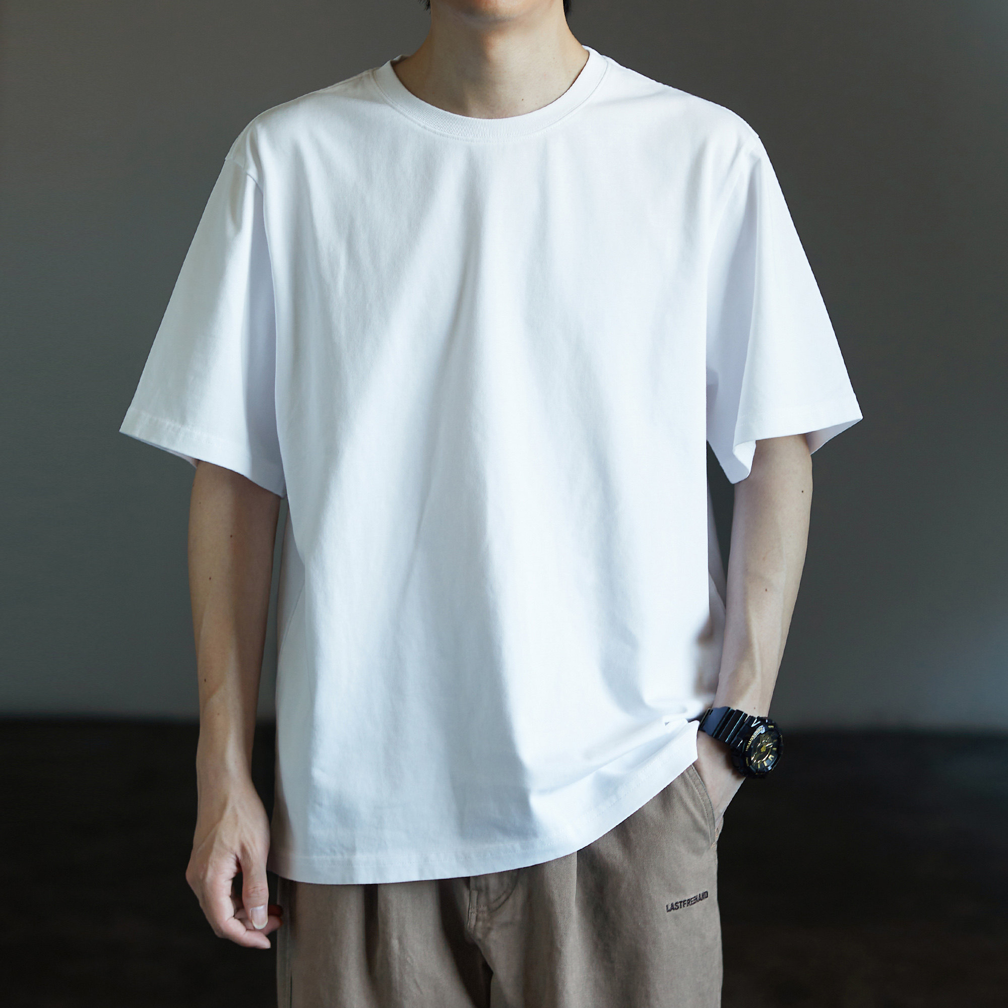 写意夏季新款重磅全棉纯色短袖t恤日系简约百搭圆领打底衫汗衫男t