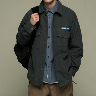 写意秋季新款日系复古工装夹克衫多口袋翻领休闲潮男外套外搭上衣