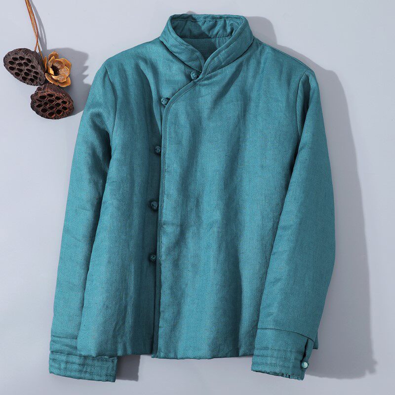亚麻复古中国风女棉袄禅修服冬装中式上衣盘扣外套茶艺师服装棉服