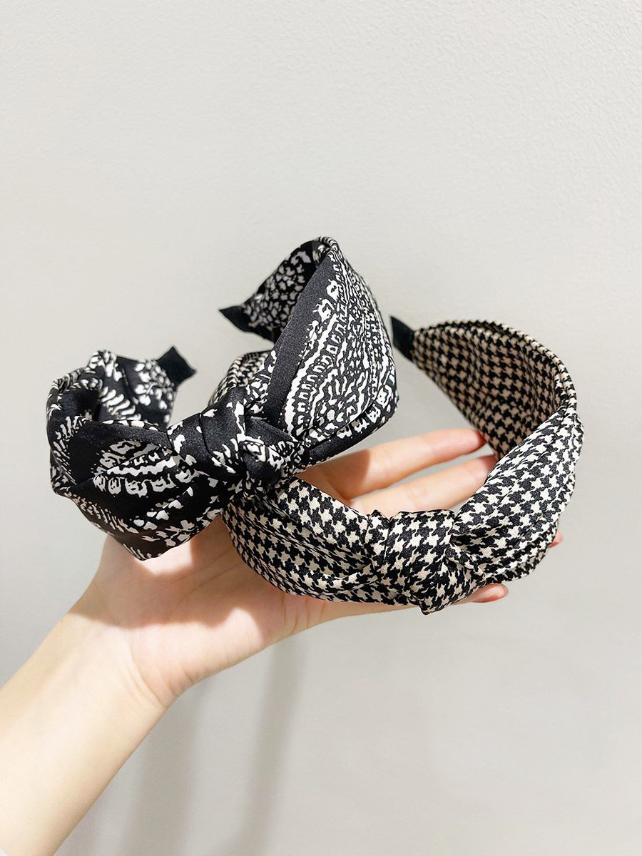 韩国复古千鸟格缎面发箍布艺加宽压发头箍发带女外出百搭发卡洗脸