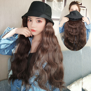 Hat with wig all-in-one female long curly hair summer net red new long hair big waves natural realistic full headgear