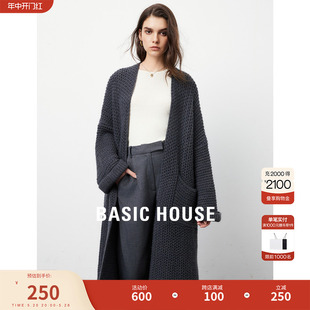 Basic House/百家好软糯亲肤针织开衫女春秋季新款长款毛衣外套