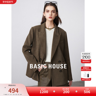 Basic House/百家好灯芯绒咖色西装外套女春秋新款设计感挺括西服