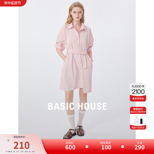 Basic House/百家好年春季新款收腰通勤气质设计师衬衫连衣裙