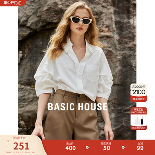 Basic House/百家好时尚短袖女衬衫夏季新款设计感小众衬衣