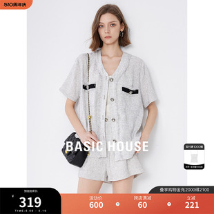 Basic House/百家好小香风衬衫女2024夏季新款短袖外套上衣小衫