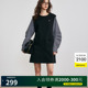 Basic House/百家好法式通勤风拼接衬衫圆领条纹连衣裙女2025春季
