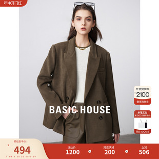 Basic House/百家好灯芯绒咖色西装外套女春秋新款设计感挺括西服