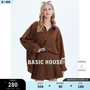 Basic House/百家好衬衫女套装春季新款小个子减龄时尚短裙子