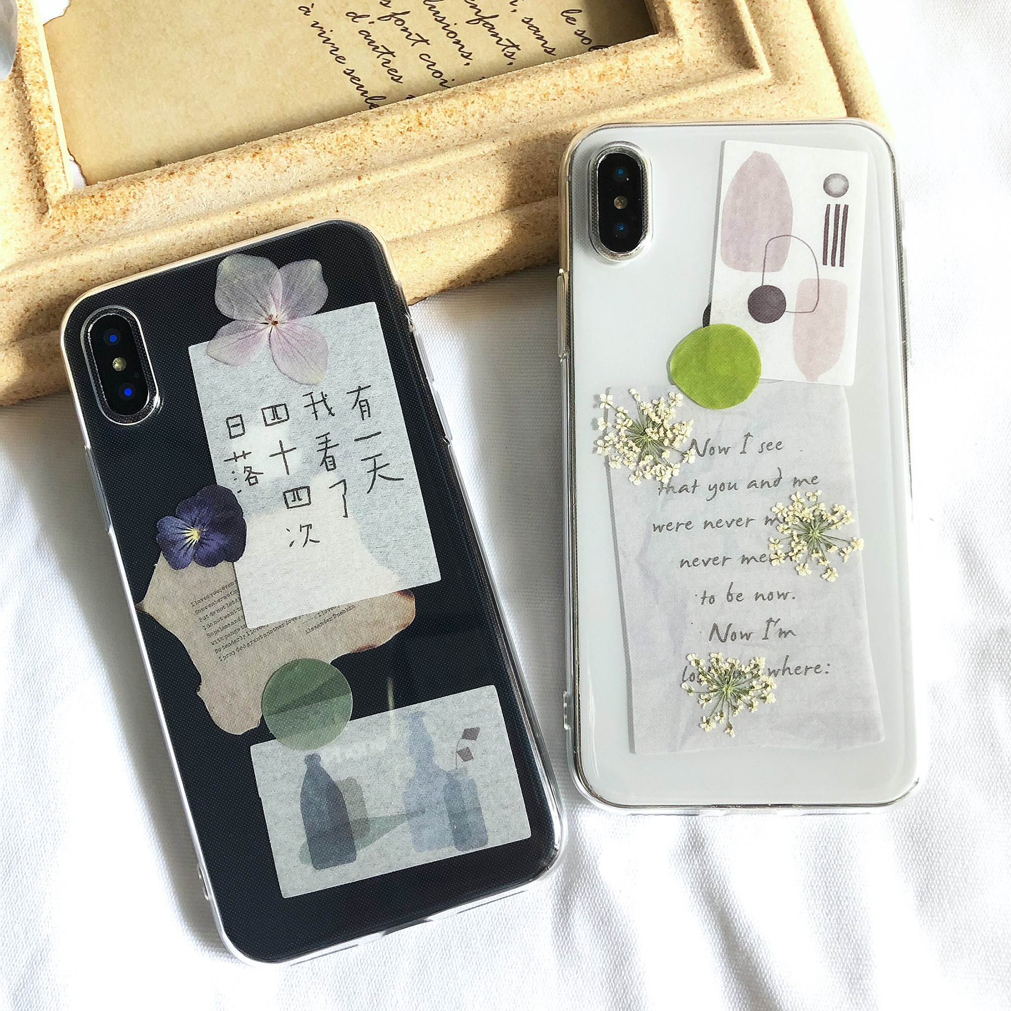 一折干花手机壳diy_trstudio透明手机壳适用于华为苹果11贴纸diy冷淡