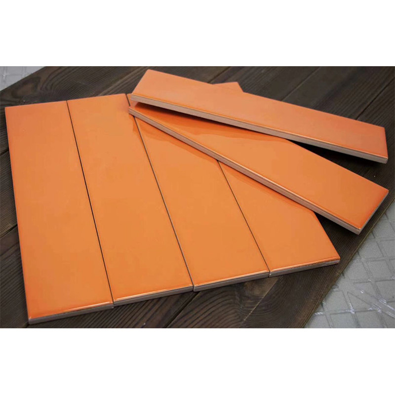 橙色亮面釉面条形砖厨房卫生间餐厅阳台店面墙地砖北欧吧台68x280