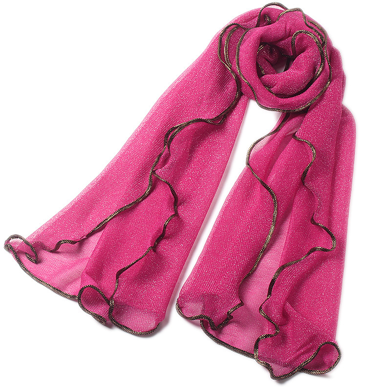 春秋新款亮丝包边围巾 女长款民族风百搭纱巾 多功能跳舞丝巾披肩