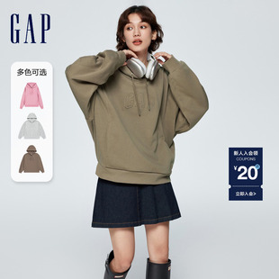 Gap女装春季3D浮雕logo慵懒风美式复古纯色运动连帽卫衣429363