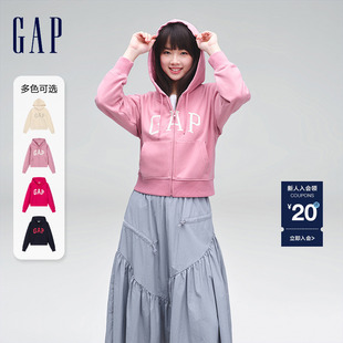 Gap女装2024春季新款LOGO法式圈织软卫衣洋气粉色连帽衫402167