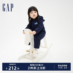 Gap婴儿冬季LOGO熊耳一体式连体衣儿童装可爱外出运动爬服837102