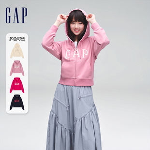 Gap女装2024春季新款LOGO法式圈织软卫衣洋气粉色连帽衫402167