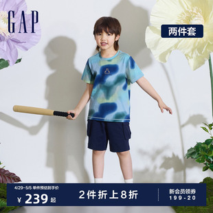 Gap男童2024夏季新款纯棉扎染小熊logo短袖T恤短裤运动套装890523