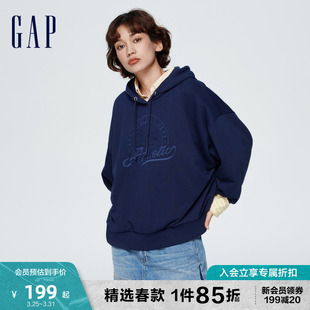 Gap女装2024春季新款法式圈织柔软3Dlogo抽绳连帽卫衣上衣873743