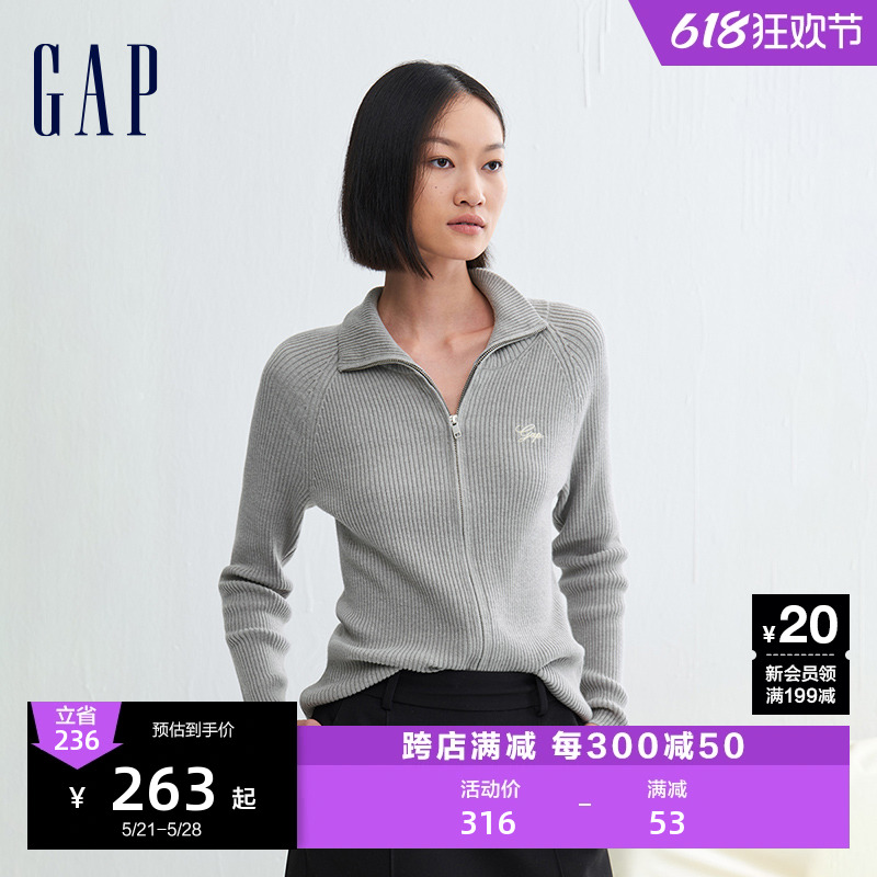 Gap女装春季时尚罗纹针织毛衣保暖