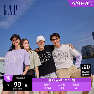 Gap男女装2024夏季新款纯棉字母logo圆领短袖T恤运动上衣544464