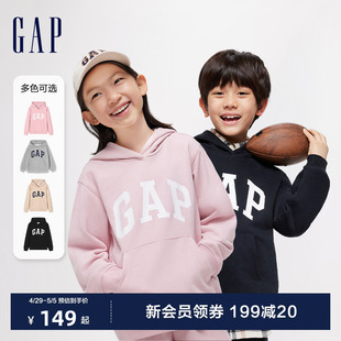 Gap男女童2024春季新款字母logo连帽卫衣儿童宽松运动上衣400075