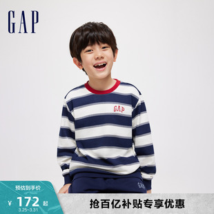 Gap男童春季2024新款时髦撞色条纹圆领卫衣儿童装套头上衣891594