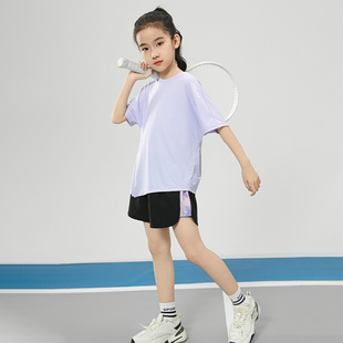 儿童羽毛球服套装2024新款女童夏季户外跑步运动速干衣网球训练服
