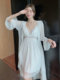 仙女白色睡衣女夏季性感吊带胸垫睡裙长袖浴袍蕾丝莫代尔两件套装