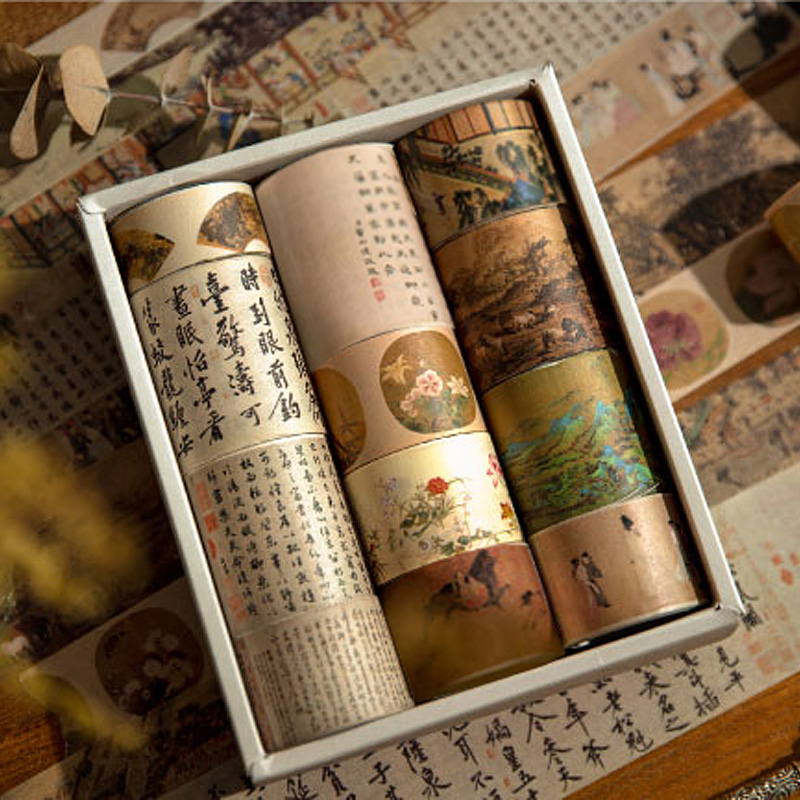 中国古风名画纸胶带套装  经典山水花鸟书法手账装饰贴画清明上河