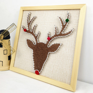 圣诞鹿钉子绕线画手工diy制作材料包个性礼品装饰画纱线弦丝画