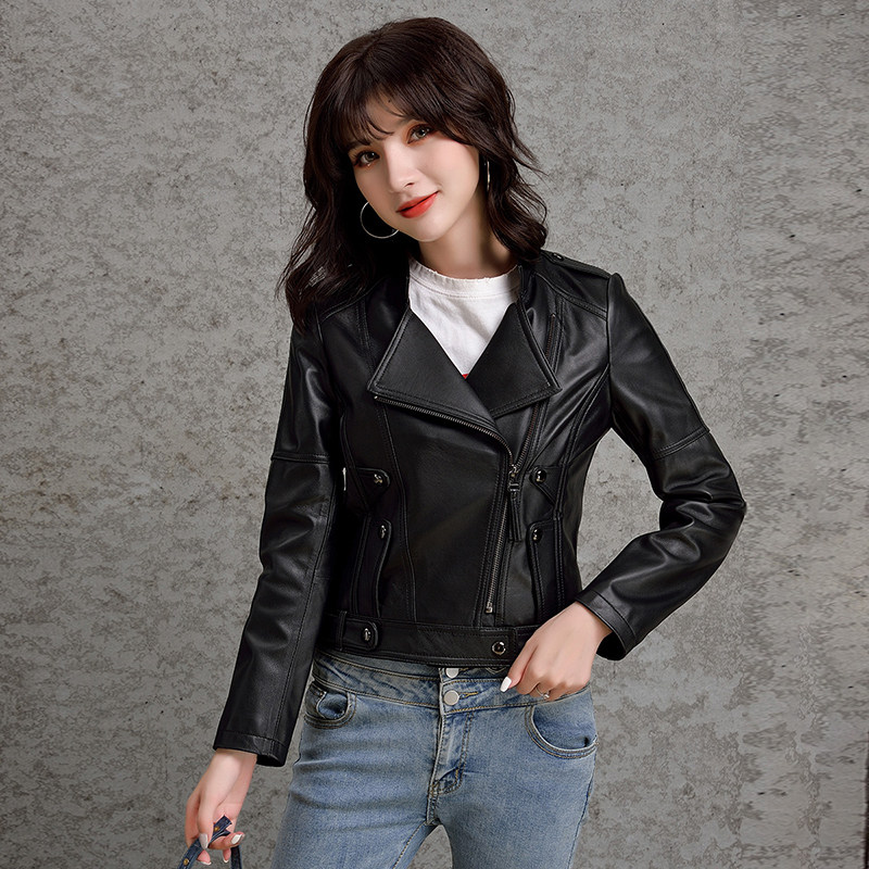 绵羊皮_海宁皮衣2019新款女士真皮上衣外套绵羊皮机车夹克优惠券