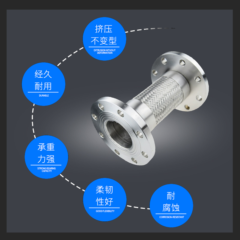 碳钢法兰式不锈钢金属波纹软管耐高温高压编织蒸汽软连接DN20-200