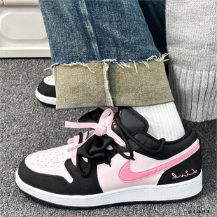 球鞋定制 Air Jordan 1 Low 芝芝莓莓蝴蝶结黑粉高级低帮女款板鞋