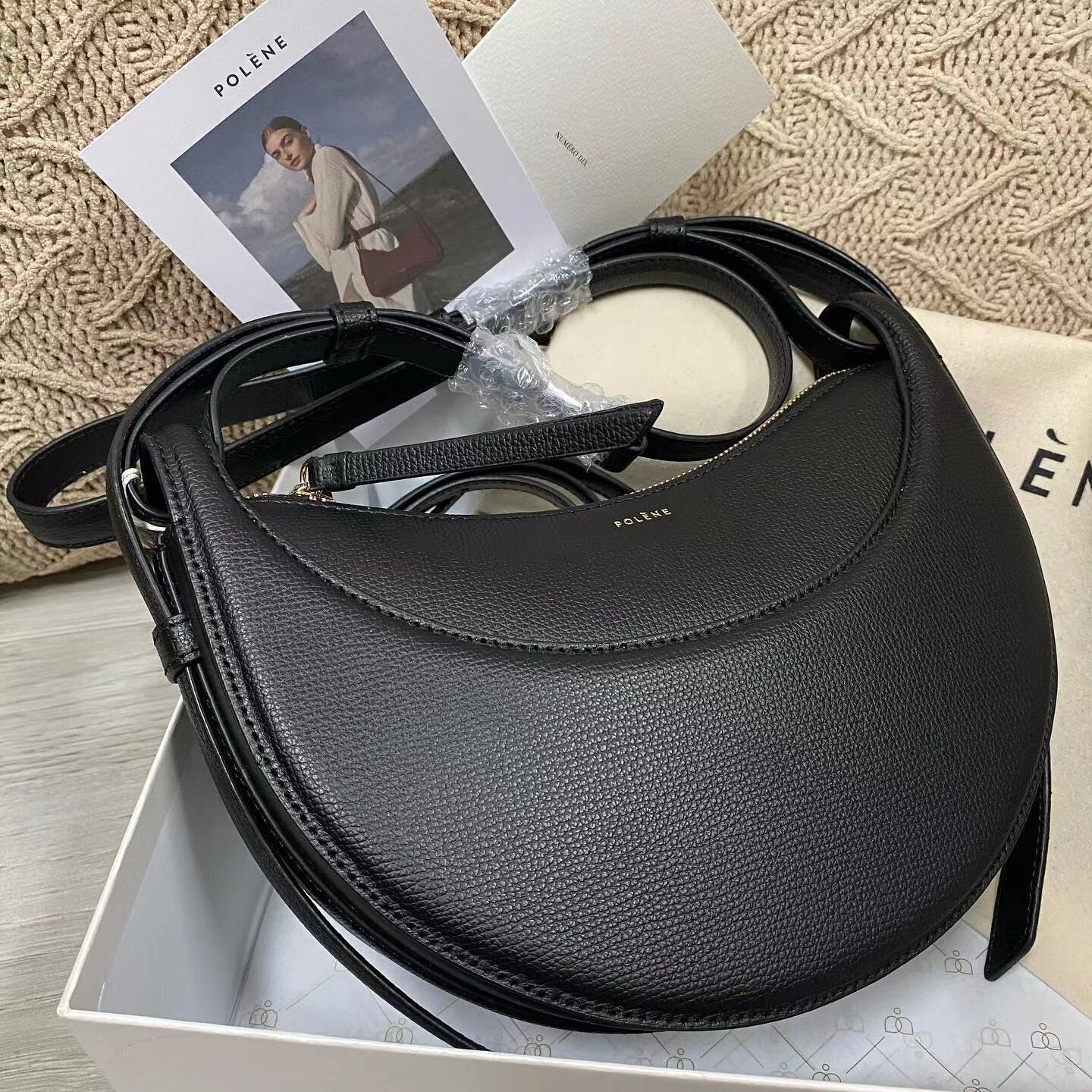 法国polene paris小众女包真皮斜挎单肩包月牙包poleno腋下包