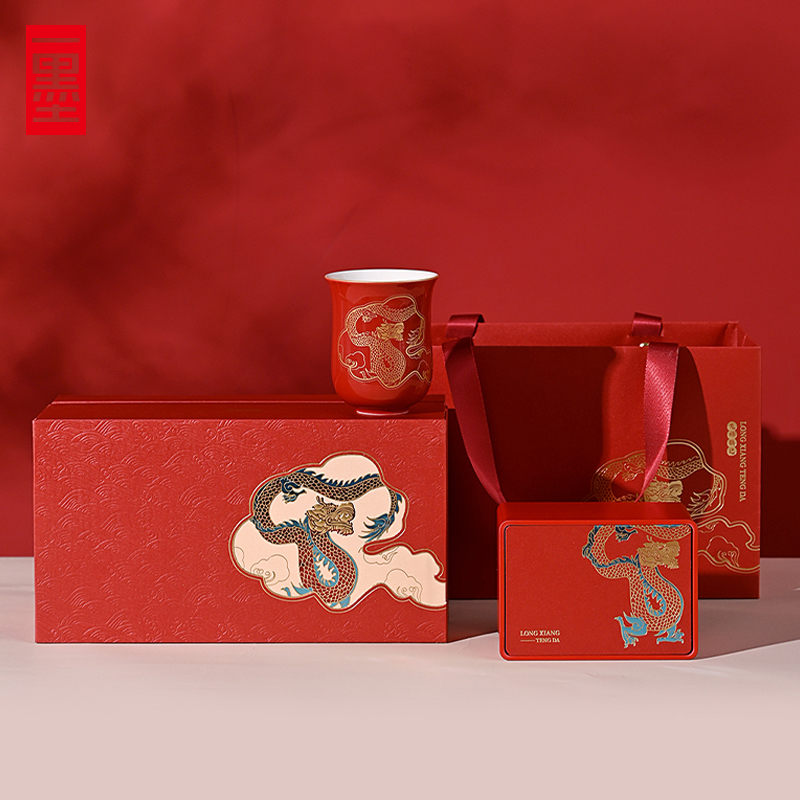 春节茶叶包装礼盒红茶伴手礼岩茶单丛散茶陶瓷茶杯半斤装空盒定制