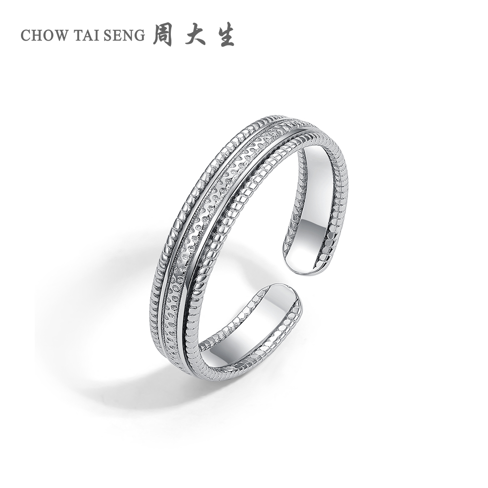 周大生s925银戒指正品新款个性时尚戒圈女滚珠指环送礼
